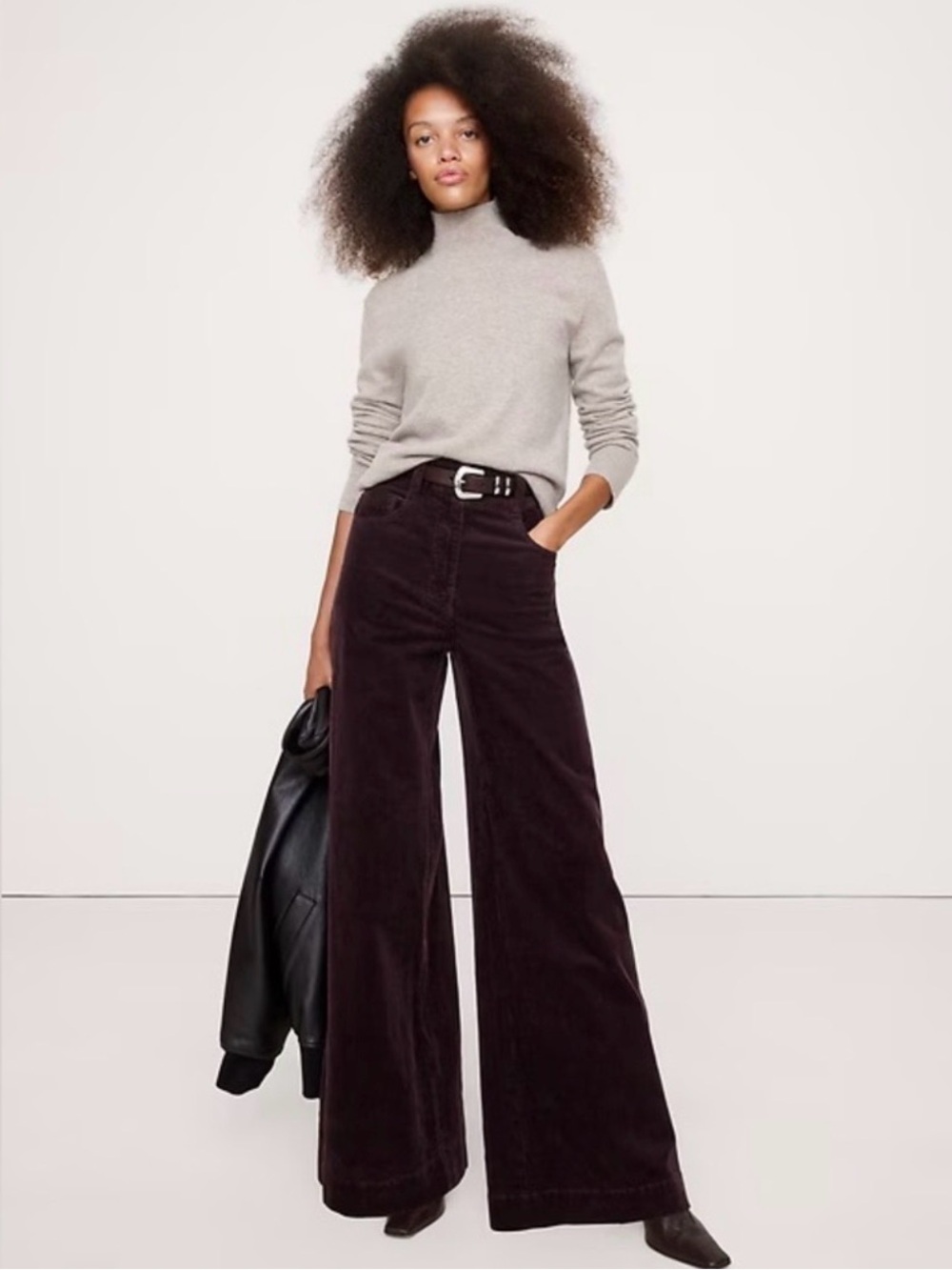 Banana Republic Wide-Leg Corduroy Pants in Deep Plum